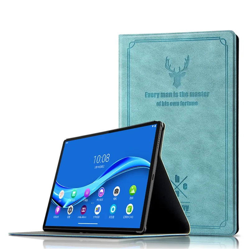 Imprint Deer and Quote Pattern Leather + Plastic Tablet Shell for Lenovo Tab M10 Plus - Blue