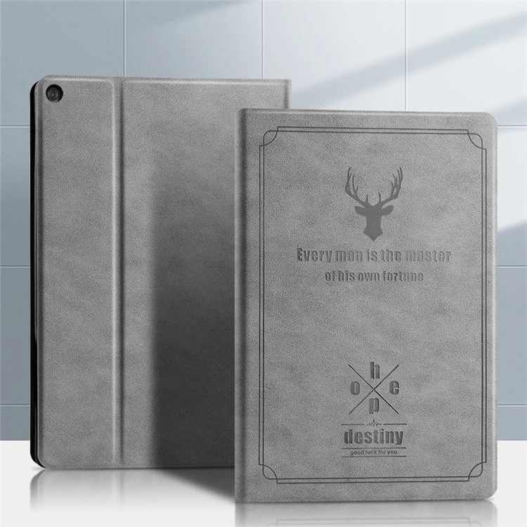 Imprint Deer and Quote Pattern Leather + TPU Tablet Shell for Lenovo M10 FHD REL - Grey