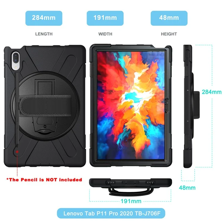 360° Rotary Kickstand Design PC + Silicone Tablet Case Shell for Lenovo Tab P11 Pro TB-J706F - Black