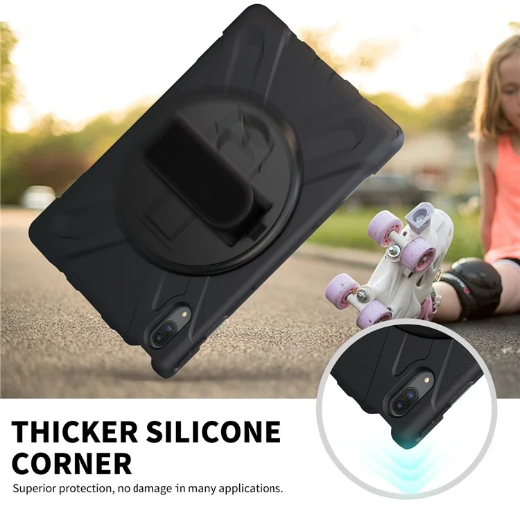 360° Rotary Kickstand Design PC + Silikon Tablet-Gehäuseschale für Lenovo Tab P11 Pro TB-J706F - Schwarz