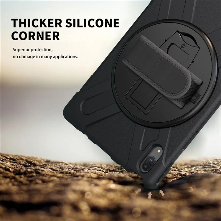 360° Rotary Kickstand Design PC + Silikon Tablet-Gehäuseschale für Lenovo Tab P11 Pro TB-J706F - Schwarz