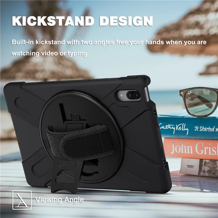 360 ° Kickstand Rotary Design PC + Silicone Tablet Funda Shell + Strap De Soporte De Mano Incorporado Para Lenovo TAB P11 Pro TB-J706F - Negro