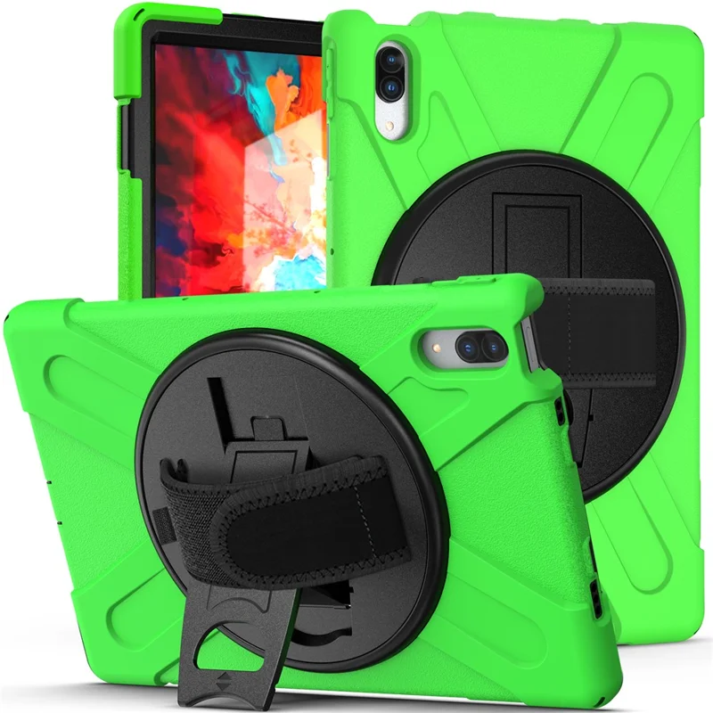 360° Rotary Kickstand Design PC + Silicone Tablet Case Shell for Lenovo Tab P11 Pro TB-J706F - Green