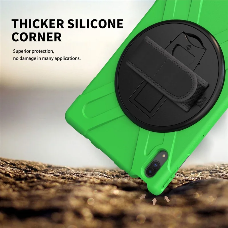 360° Rotary Kickstand Design PC + Silicone Tablet Case Shell for Lenovo Tab P11 Pro TB-J706F - Green