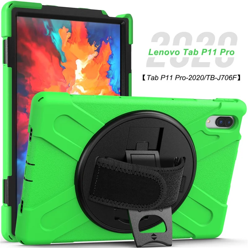 360° Rotary Kickstand Design PC + Silicone Tablet Case Shell for Lenovo Tab P11 Pro TB-J706F - Green
