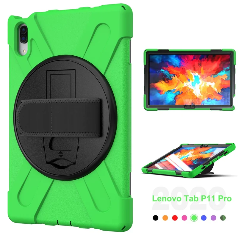 360° Rotary Kickstand Design PC + Silicone Tablet Case Shell for Lenovo Tab P11 Pro TB-J706F - Green