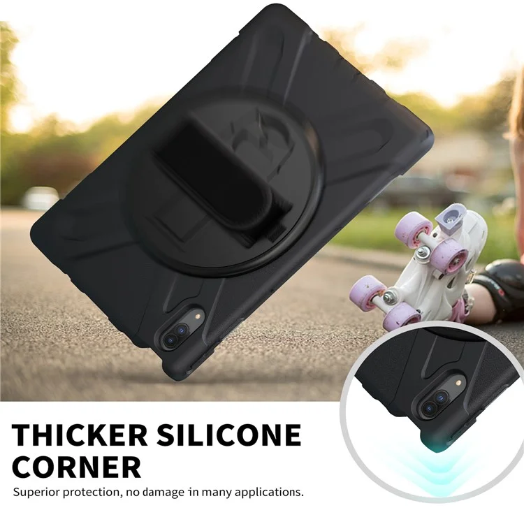 360 Grad Schwenkbare Ständerkonstruktion PC + Silikon-Hybrid-Schutzhülle + Schultergurt für Lenovo Tab P11 Pro TB-J706F - Schwarz
