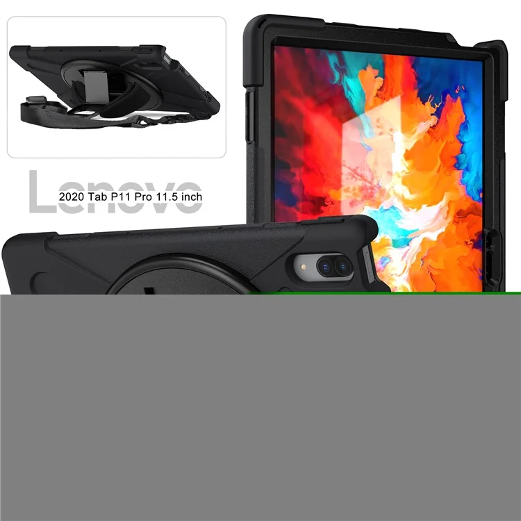 360 Grad Schwenkbare Ständerkonstruktion PC + Silikon-Hybrid-Schutzhülle + Schultergurt für Lenovo Tab P11 Pro TB-J706F - Schwarz