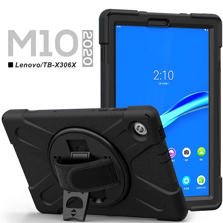 360° Swivel Kickstand  PC + Silicone Tablet Case Shell for Lenovo M10 X306X - Black