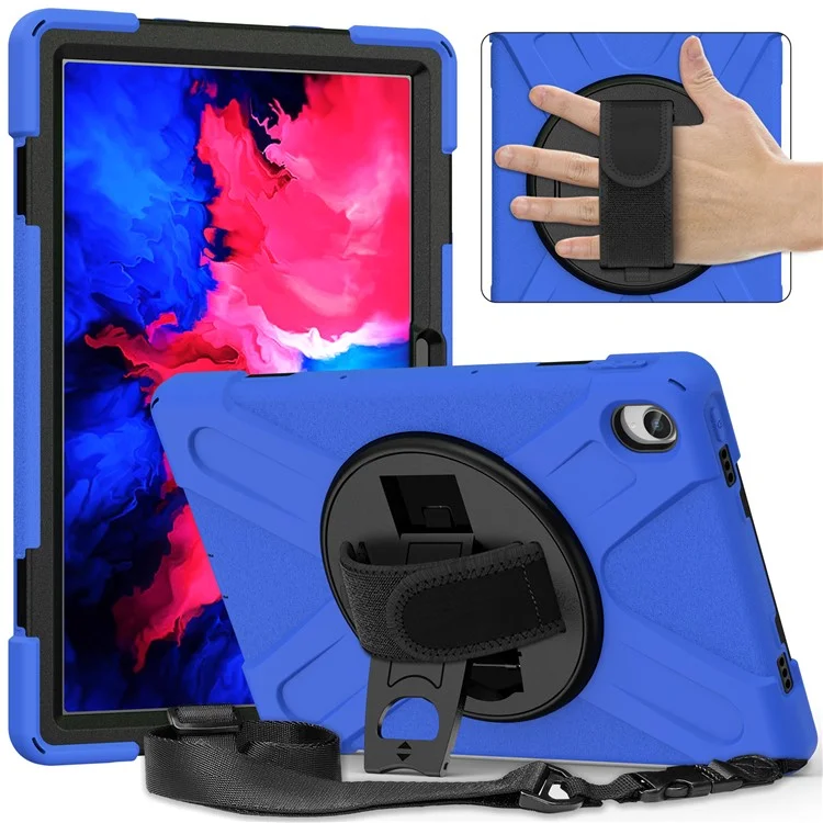 Conception de support pivotant à 360 degrés Étui hybride en PC + silicone avec sangle pour Lenovo Tab P11 TB-J606F / Tab P11 5G / Tab P11 5G - Bleu