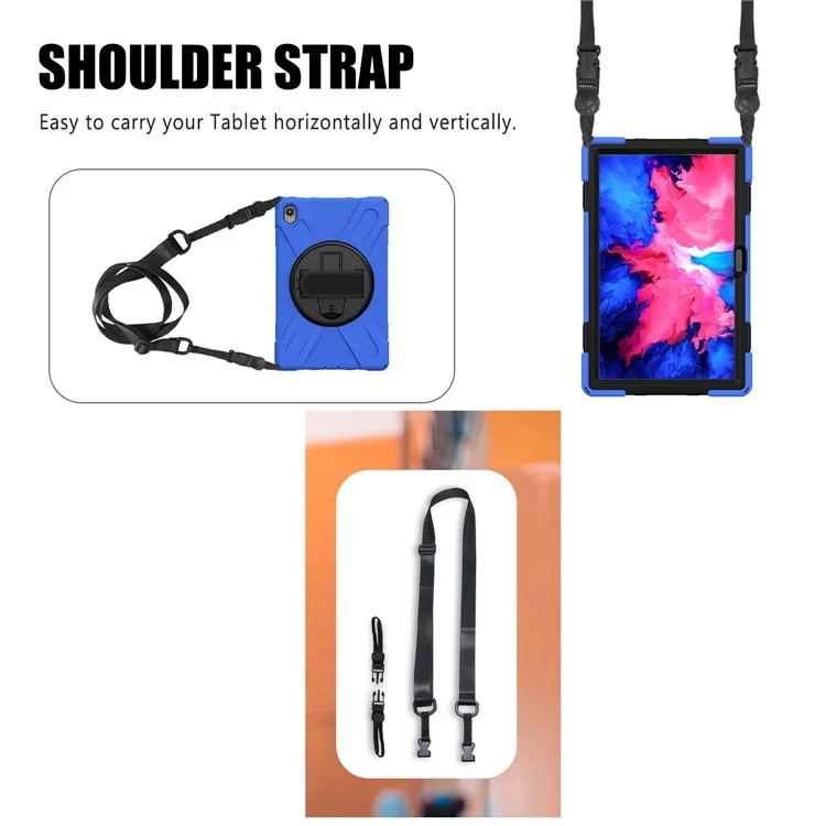 Conception de support pivotant à 360 degrés Étui hybride en PC + silicone avec sangle pour Lenovo Tab P11 TB-J606F / Tab P11 5G / Tab P11 5G - Bleu