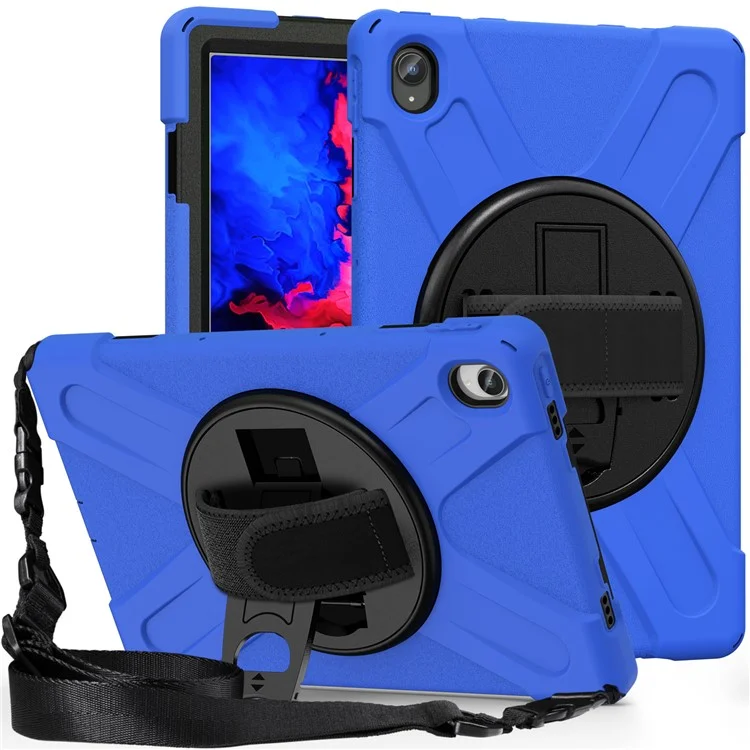 Conception de support pivotant à 360 degrés Étui hybride en PC + silicone avec sangle pour Lenovo Tab P11 TB-J606F / Tab P11 5G / Tab P11 5G - Bleu