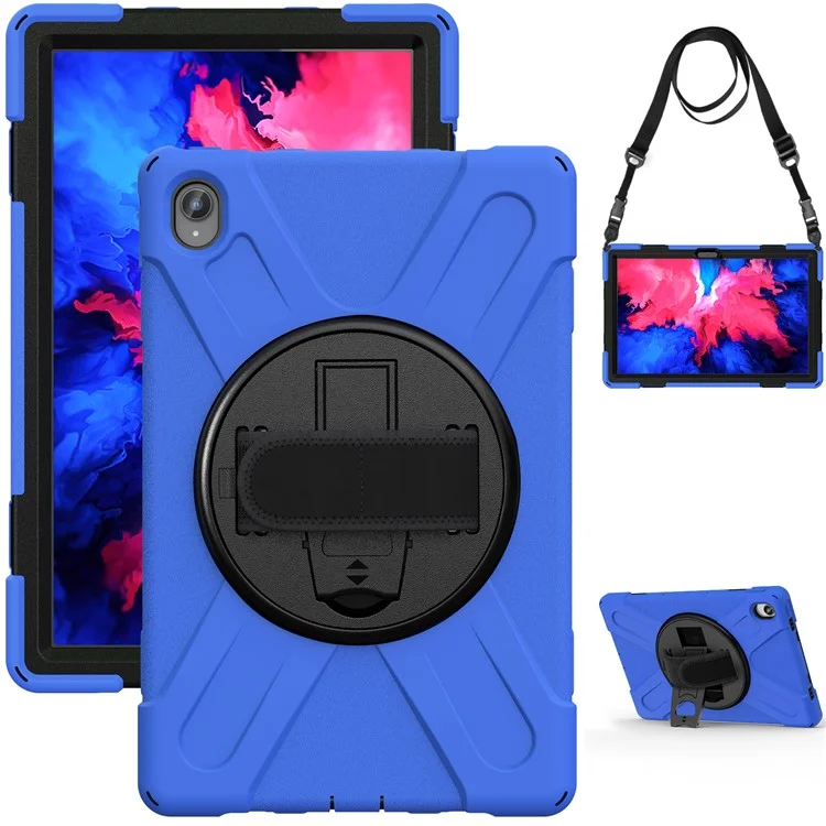 Conception de support pivotant à 360 degrés Étui hybride en PC + silicone avec sangle pour Lenovo Tab P11 TB-J606F / Tab P11 5G / Tab P11 5G - Bleu