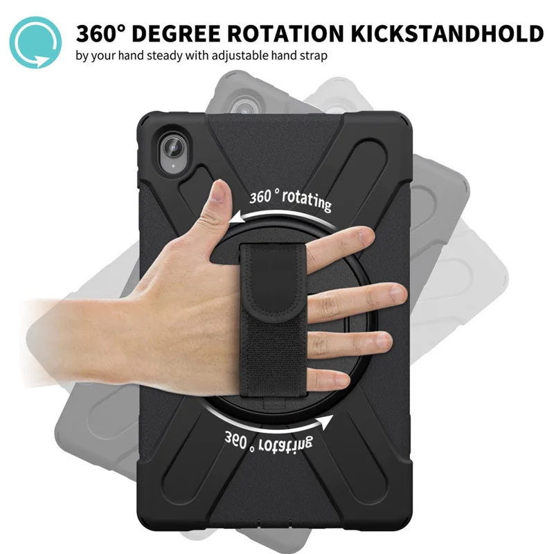 360° Rotary Kickstand Design PC + Silicone Tablet Case Shell for Lenovo Tab P11 TB-J606F / Tab P11 5G / Tab P11 Plus TB-J616 - Black