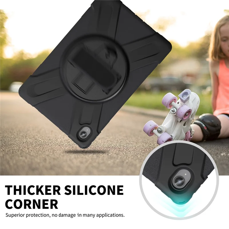 360° Rotary Kickstand Design PC + Silicone Tablet Case Shell for Lenovo Tab P11 TB-J606F / Tab P11 5G / Tab P11 Plus TB-J616 - Black