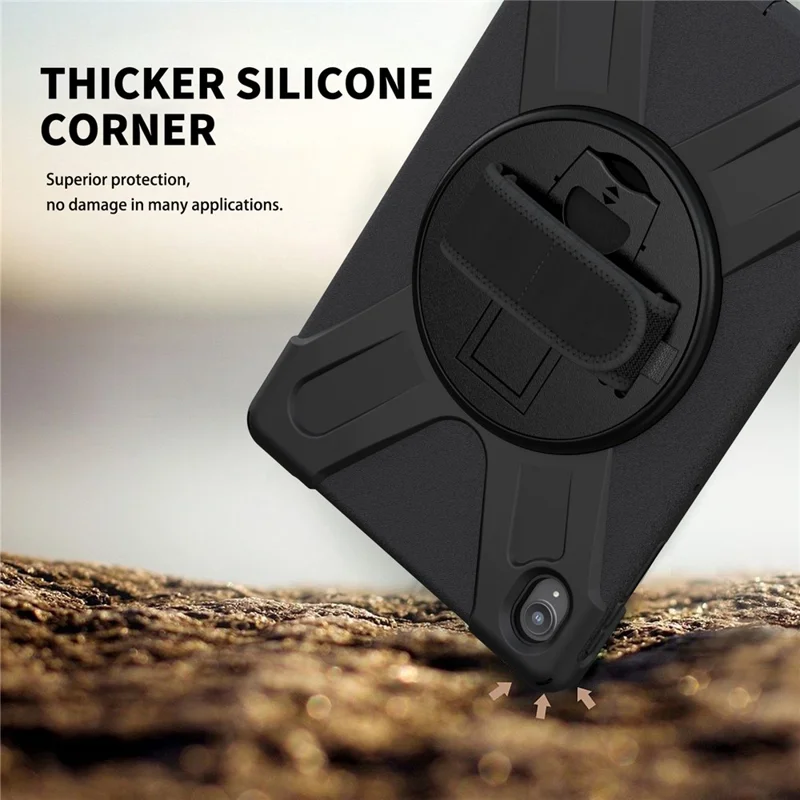 360° Rotary Kickstand Design PC + Silicone Tablet Case Shell for Lenovo Tab P11 TB-J606F / Tab P11 5G / Tab P11 Plus TB-J616 - Black