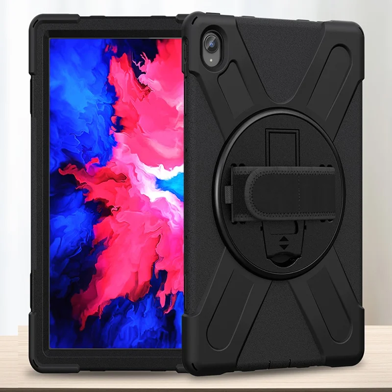 360° Rotary Kickstand Design PC + Silicone Tablet Case Shell for Lenovo Tab P11 TB-J606F / Tab P11 5G / Tab P11 Plus TB-J616 - Black