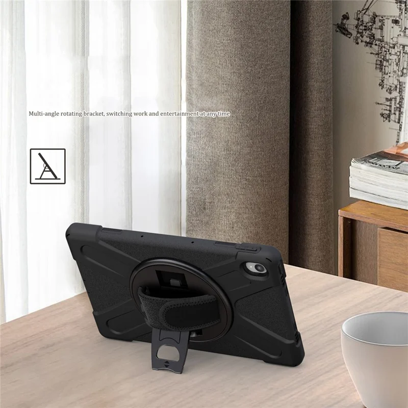 360° Rotary Kickstand Design PC + Silicone Tablet Case Shell for Lenovo Tab P11 TB-J606F / Tab P11 5G / Tab P11 Plus TB-J616 - Black