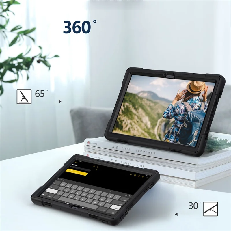 360° Rotary Kickstand Design PC + Silicone Tablet Case Shell for Lenovo Tab P11 TB-J606F / Tab P11 5G / Tab P11 Plus TB-J616 - Black