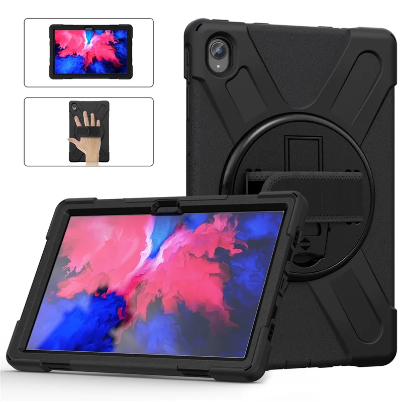 360° Rotary Kickstand Design PC + Silicone Tablet Case Shell for Lenovo Tab P11 TB-J606F / Tab P11 5G / Tab P11 Plus TB-J616 - Black