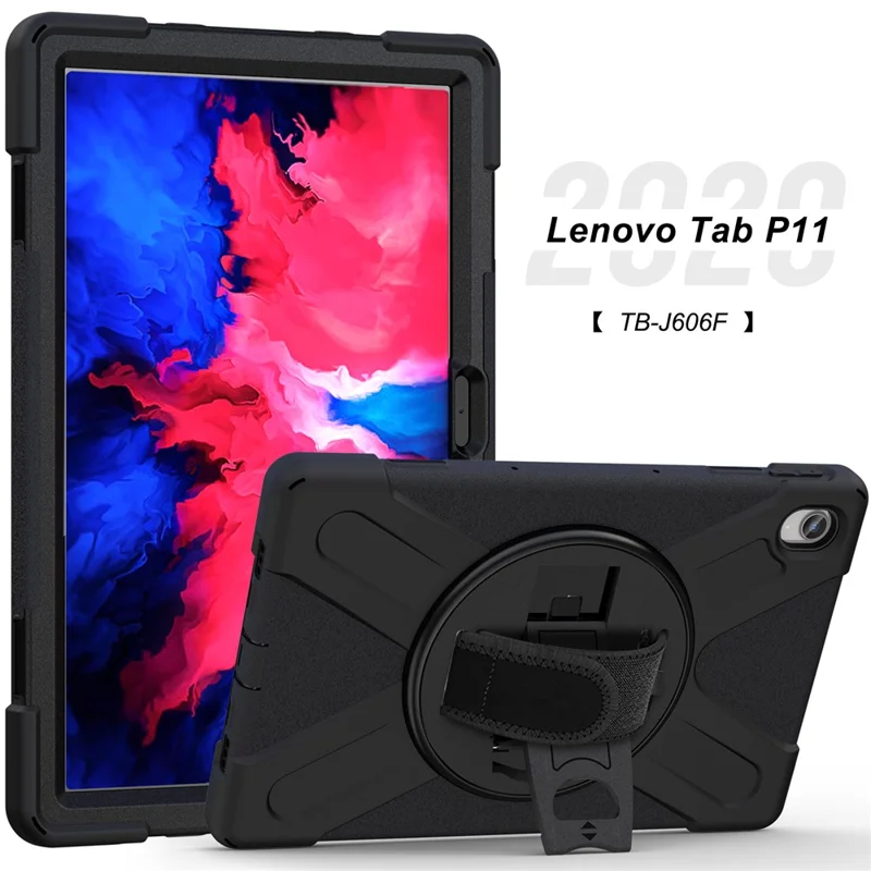 360° Rotary Kickstand Design PC + Silicone Tablet Case Shell for Lenovo Tab P11 TB-J606F / Tab P11 5G / Tab P11 Plus TB-J616 - Black