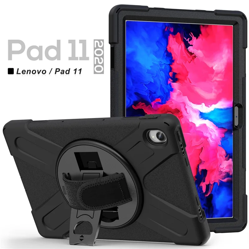 360° Rotary Kickstand Design PC + Silicone Tablet Case Shell for Lenovo Tab P11 TB-J606F / Tab P11 5G / Tab P11 Plus TB-J616 - Black