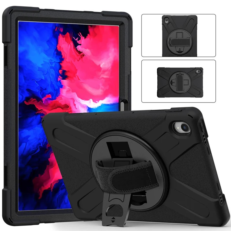 360° Rotary Kickstand Design PC + Silicone Tablet Case Shell for Lenovo Tab P11 TB-J606F / Tab P11 5G / Tab P11 Plus TB-J616 - Black