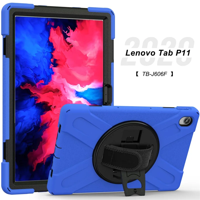 360° Rotary Kickstand Design PC + Silicone Tablet Case Shell til Lenovo Tab P11 TB-J606F / Tab P11 5G / Tab P11 Plus TB-J616 - Blå