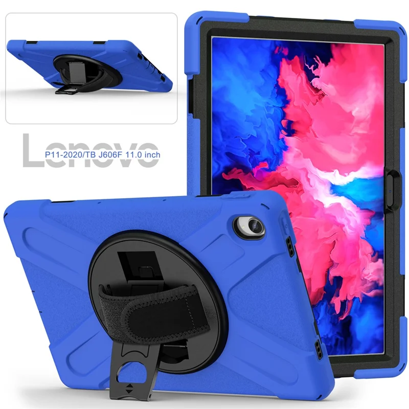 360° Rotary Kickstand Design PC + Silicone Tablet Case Shell til Lenovo Tab P11 TB-J606F / Tab P11 5G / Tab P11 Plus TB-J616 - Blå