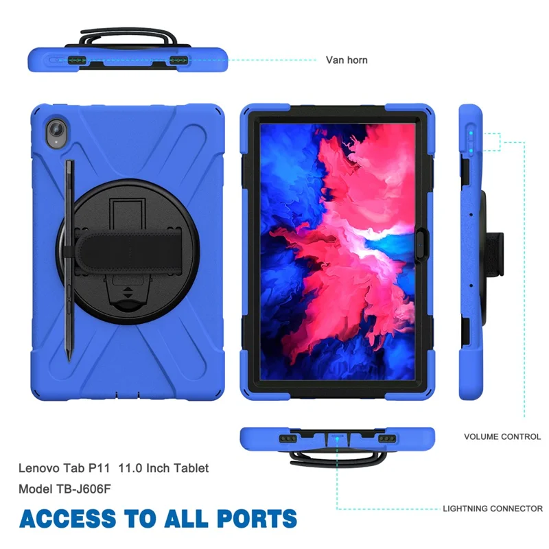 360° Rotary Kickstand Design PC + Silicone Tablet Case Shell til Lenovo Tab P11 TB-J606F / Tab P11 5G / Tab P11 Plus TB-J616 - Blå