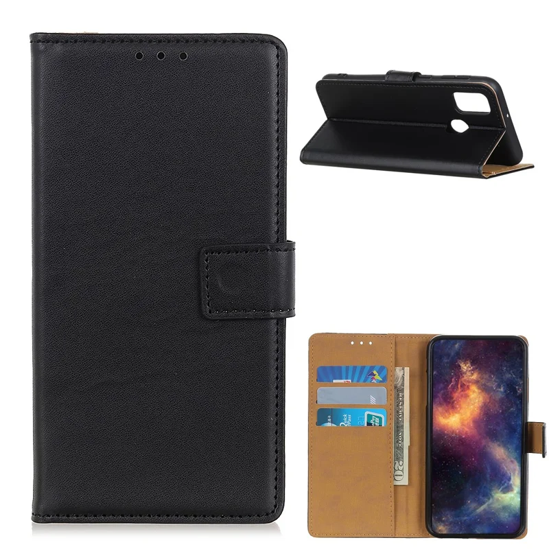 Magnetic Clasp Wallet Design Leather Shell Case with Stand for Motorola Moto G30 - Black