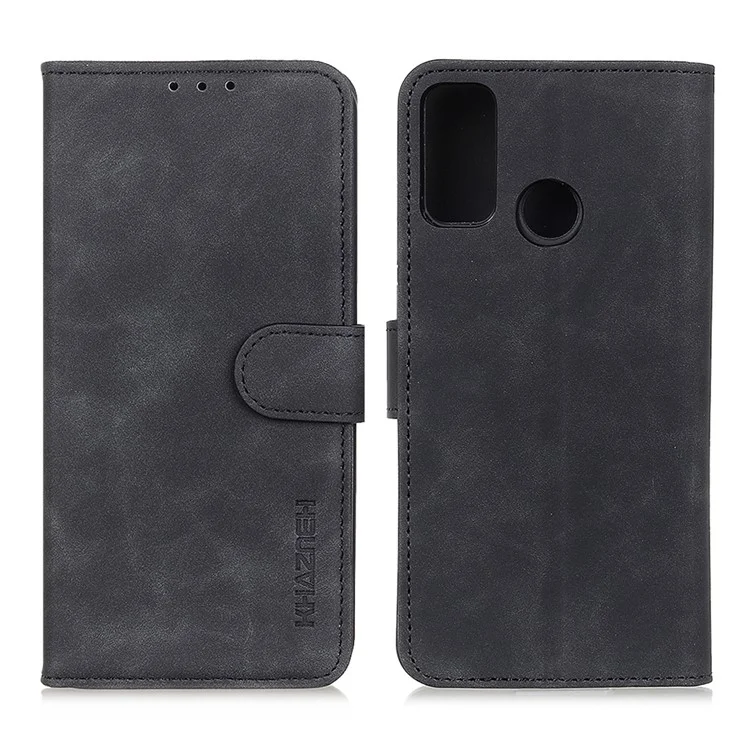 Portefeuille KHAZNEH Design Rétro Style Folio Flip en Cuir PU pour Motorola Moto G30 - Noir