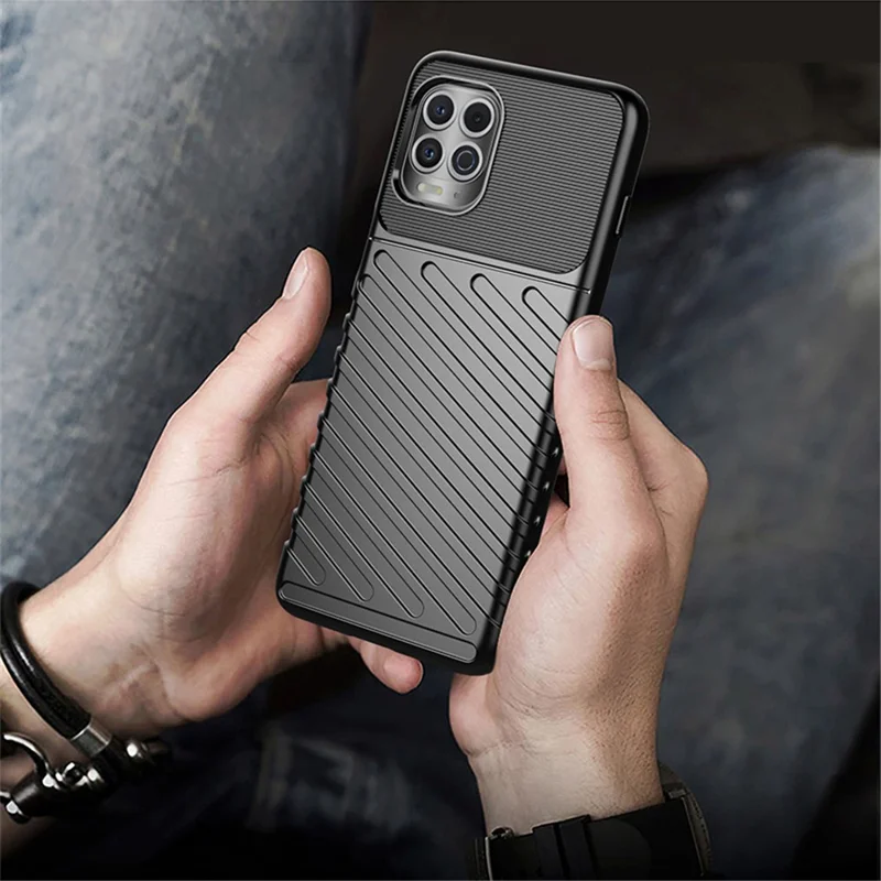 Thunder Series Twill Texture Thickened TPU Protective Cover Case for Motorola Edge S / Moto G100 - Blue