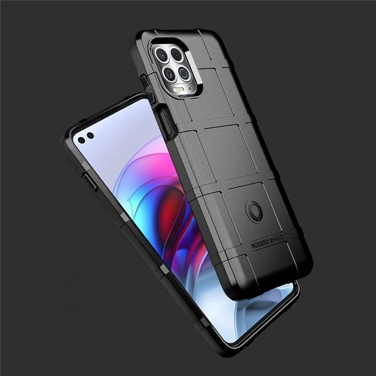 For Motorola Edge S / Moto G100 Shock-proof Rugged Square Grid Skin TPU Back Case - Black