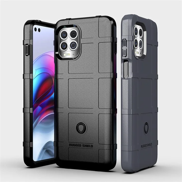 For Motorola Edge S / Moto G100 Shock-proof Rugged Square Grid Skin TPU Back Case - Black
