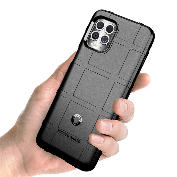 For Motorola Edge S / Moto G100 Shock-proof Rugged Square Grid Skin TPU Back Case - Black
