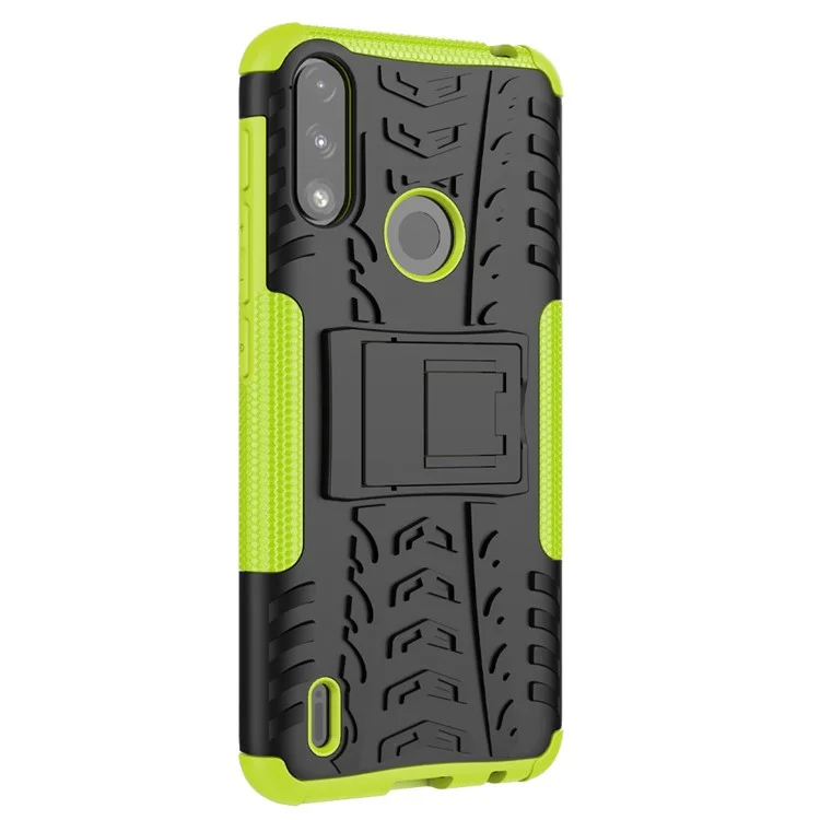 Foldable Kickstand for Motorola Moto E7 Power/Moto E7i Power Cool Tyre PC + TPU Hybrid Shell Case - Green
