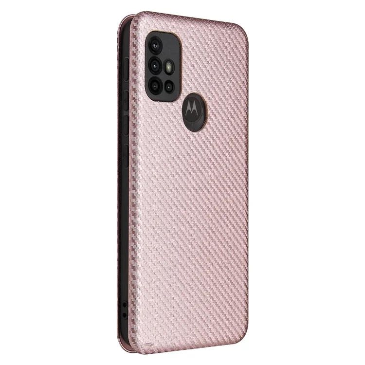 Support Auto-absorbé Texture en Fibre de Carbone Couverture de Coque en Cuir Pour Motorola Moto G30 / G20 / G10 - or Rose