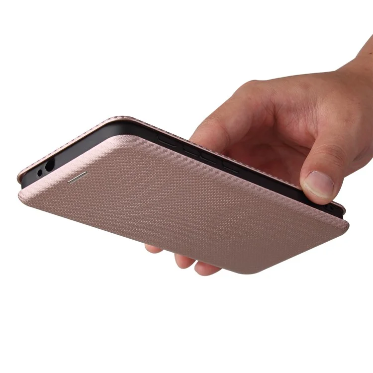 Support Auto-absorbé Texture en Fibre de Carbone Couverture de Coque en Cuir Pour Motorola Moto G30 / G20 / G10 - or Rose