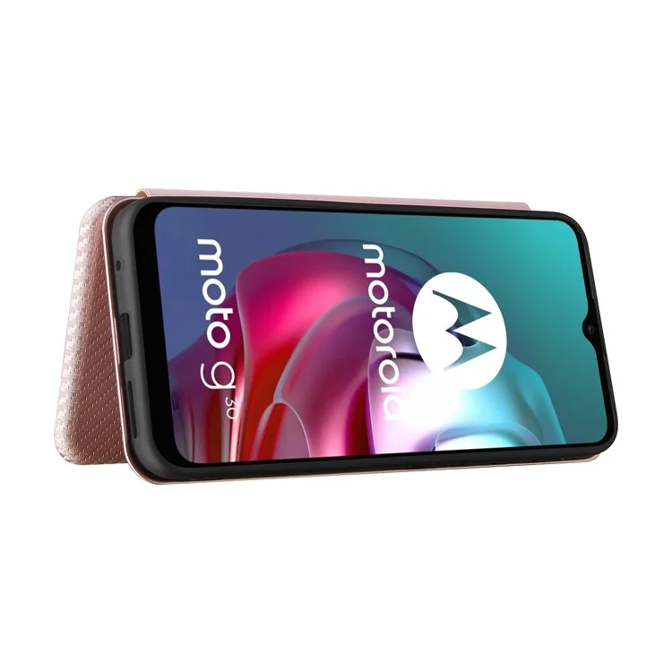 Support Auto-absorbé Texture en Fibre de Carbone Couverture de Coque en Cuir Pour Motorola Moto G30 / G20 / G10 - or Rose