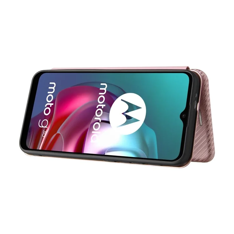 Support Auto-absorbé Texture en Fibre de Carbone Couverture de Coque en Cuir Pour Motorola Moto G30 / G20 / G10 - or Rose