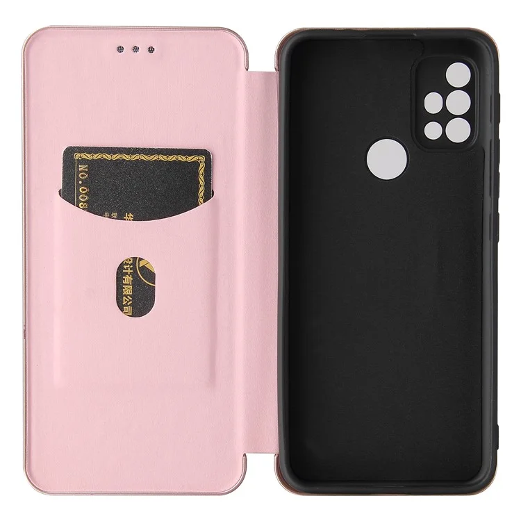 Support Auto-absorbé Texture en Fibre de Carbone Couverture de Coque en Cuir Pour Motorola Moto G30 / G20 / G10 - or Rose
