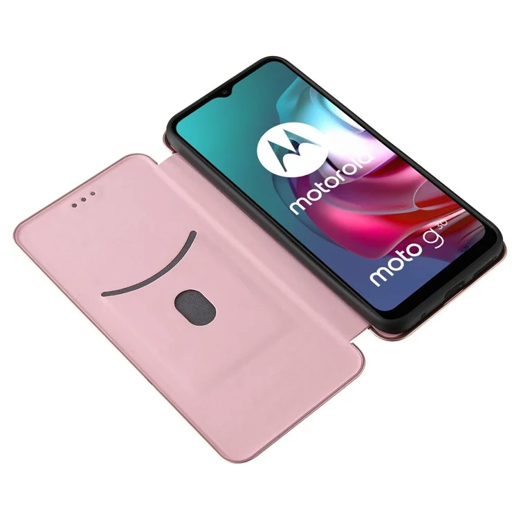 Support Auto-absorbé Texture en Fibre de Carbone Couverture de Coque en Cuir Pour Motorola Moto G30 / G20 / G10 - or Rose