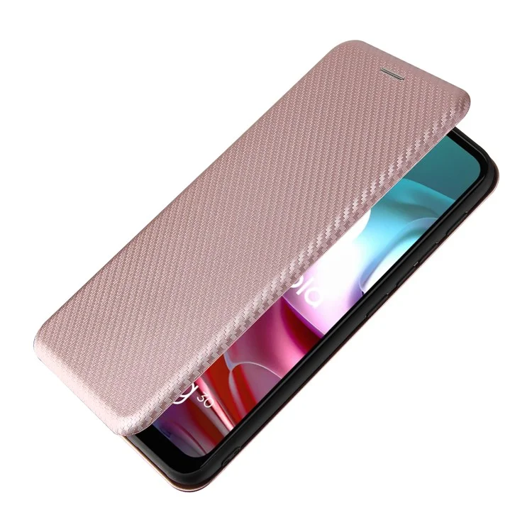Support Auto-absorbé Texture en Fibre de Carbone Couverture de Coque en Cuir Pour Motorola Moto G30 / G20 / G10 - or Rose