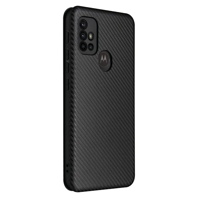 Support Auto-absorbé Texture en Fibre de Carbone Couverture de Coque en Cuir Pour Motorola Moto G30 / G20 / G10 - le Noir