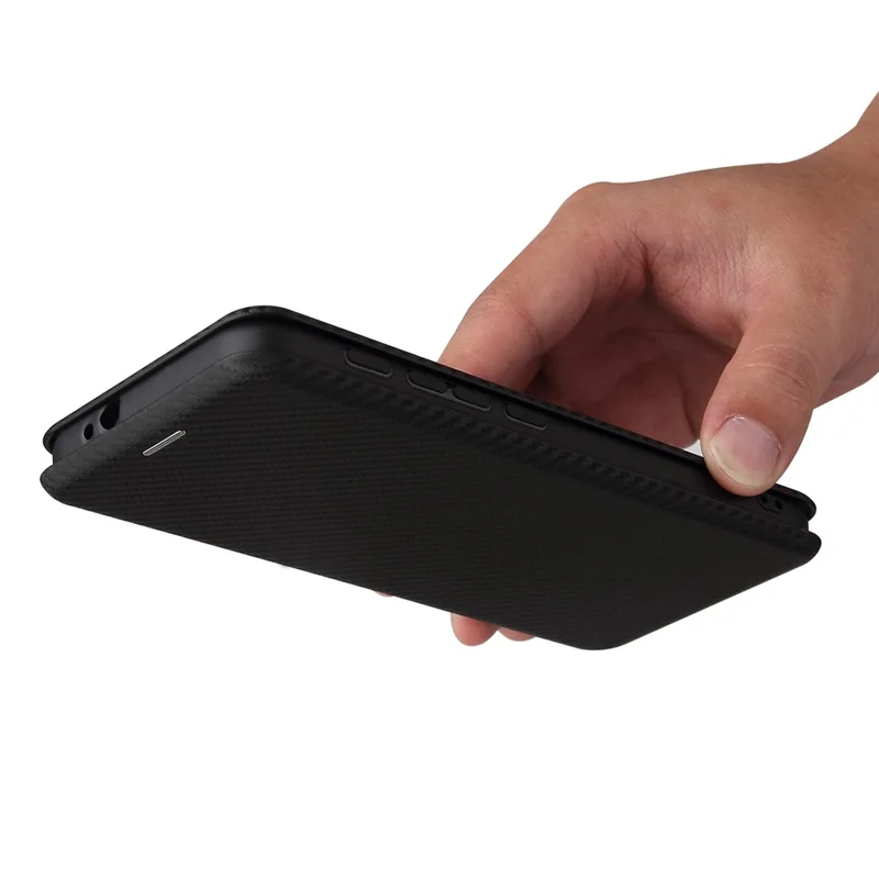Support Auto-absorbé Texture en Fibre de Carbone Couverture de Coque en Cuir Pour Motorola Moto G30 / G20 / G10 - le Noir