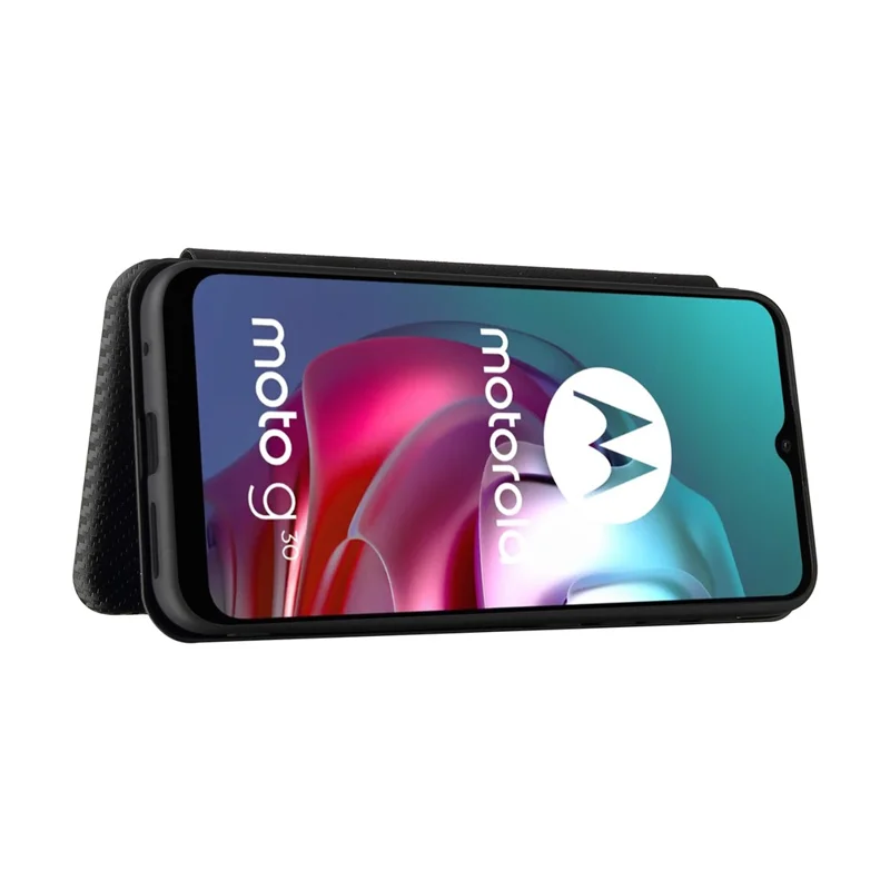 Support Auto-absorbé Texture en Fibre de Carbone Couverture de Coque en Cuir Pour Motorola Moto G30 / G20 / G10 - le Noir
