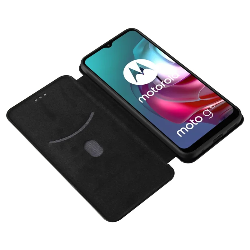 Support Auto-absorbé Texture en Fibre de Carbone Couverture de Coque en Cuir Pour Motorola Moto G30 / G20 / G10 - le Noir