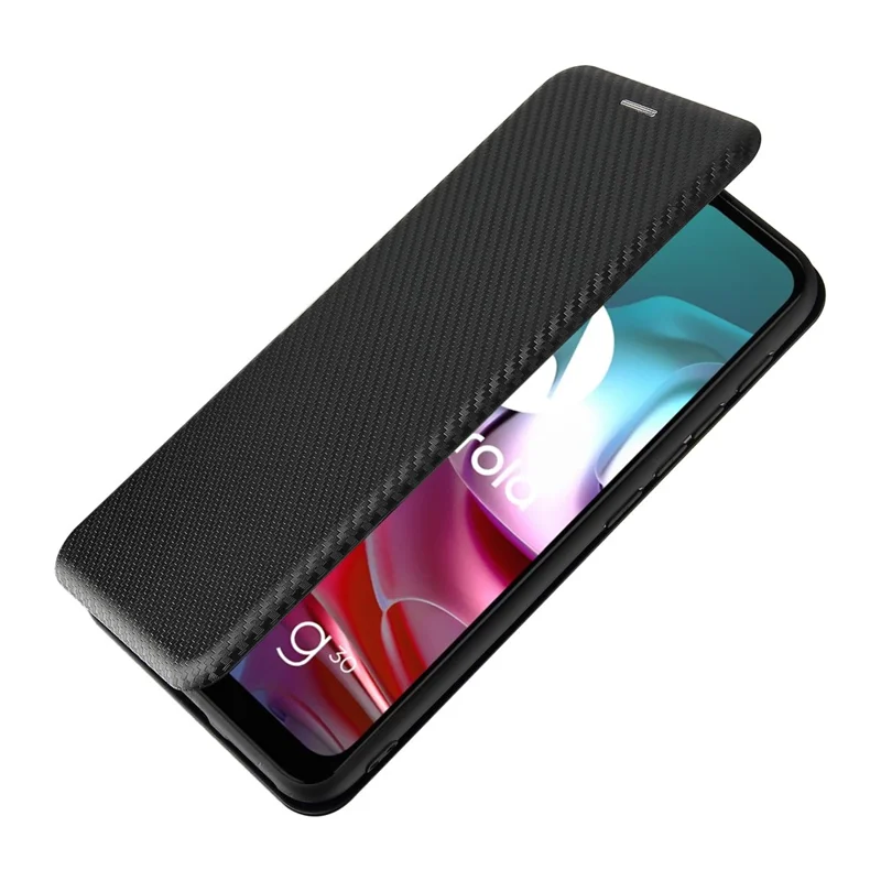 Support Auto-absorbé Texture en Fibre de Carbone Couverture de Coque en Cuir Pour Motorola Moto G30 / G20 / G10 - le Noir