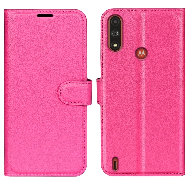 Wallet Design Litchi Texture PU Leather Stand Cover Shell for Motorola Moto E7 Power / Moto E7i Power - Rose